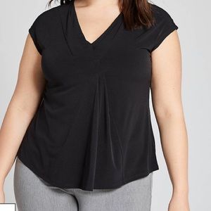 Black pleat front shirt with v neck line